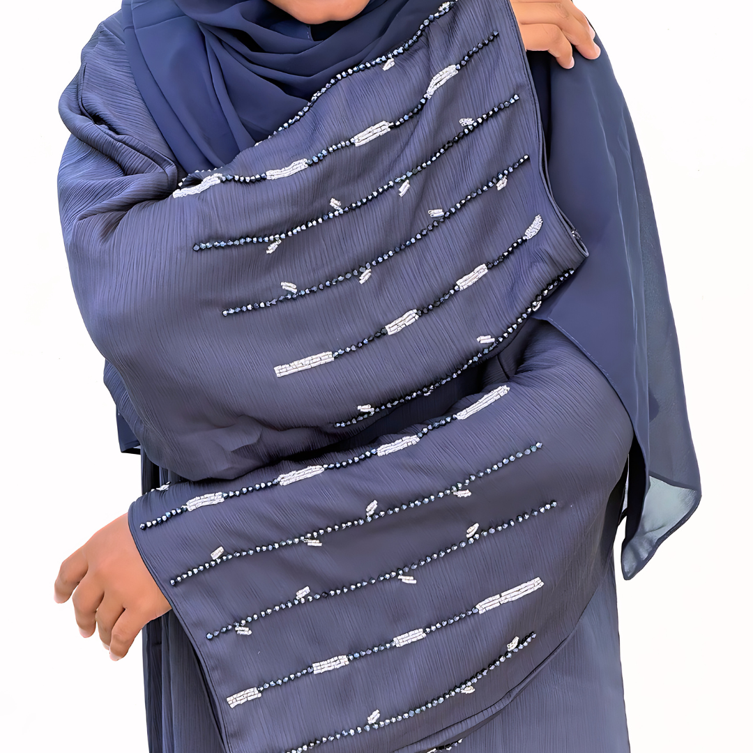 Closed abaya dress with embroidered beads sleeve with matching shawl