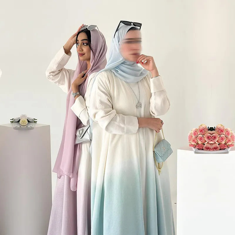 Two tone gradient open abaya with inner dress