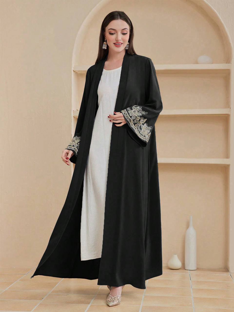 Open Front Abaya with Decorative Details
