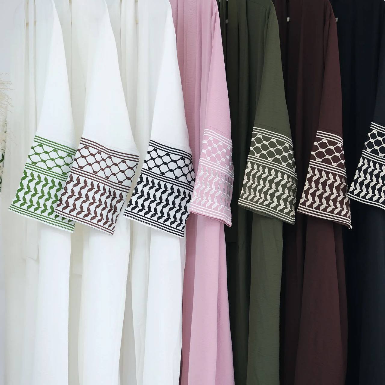 Palestinian Kefiyyeh style embroidered open abaya