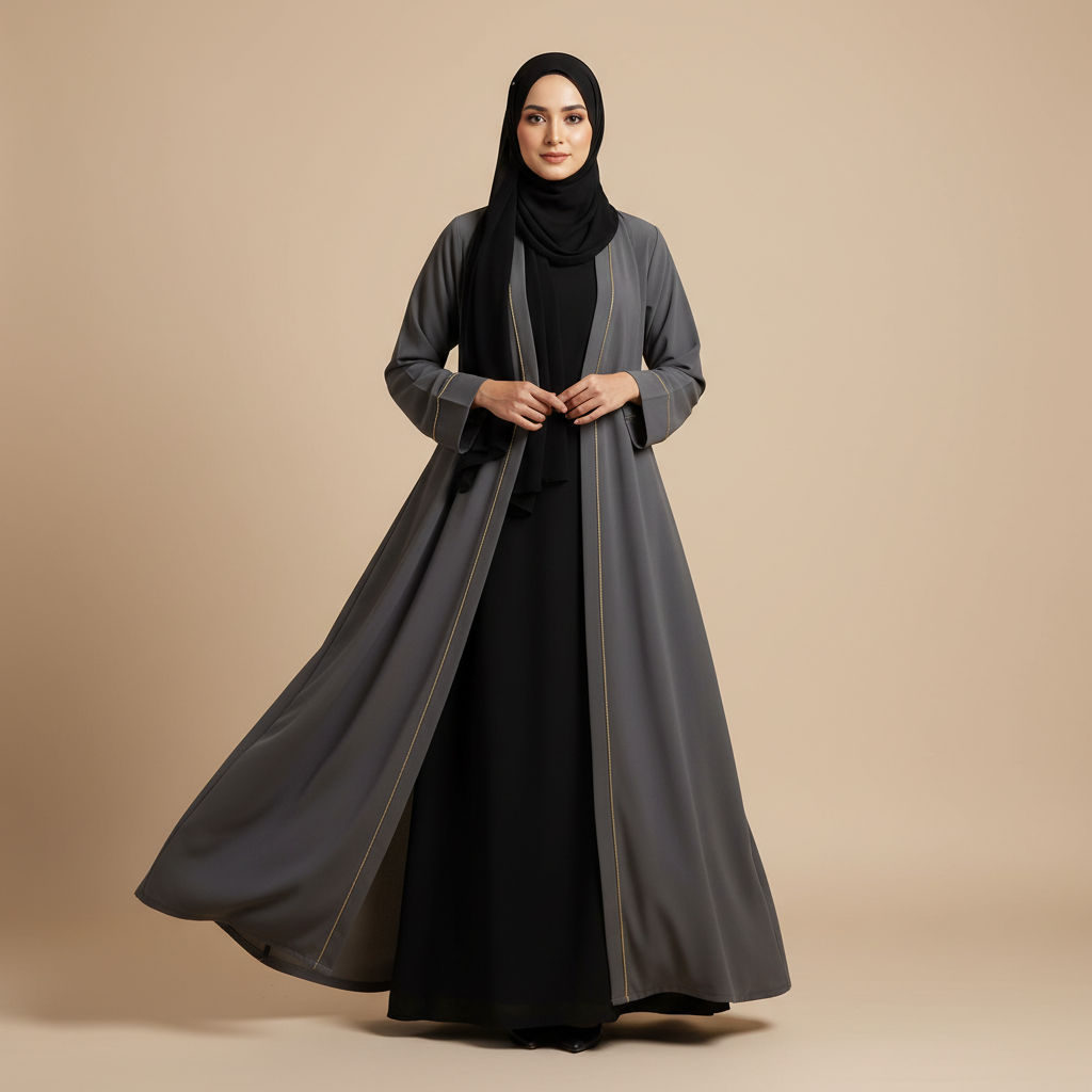 Open Abaya Cardigan with Matching Chiffon Hijab